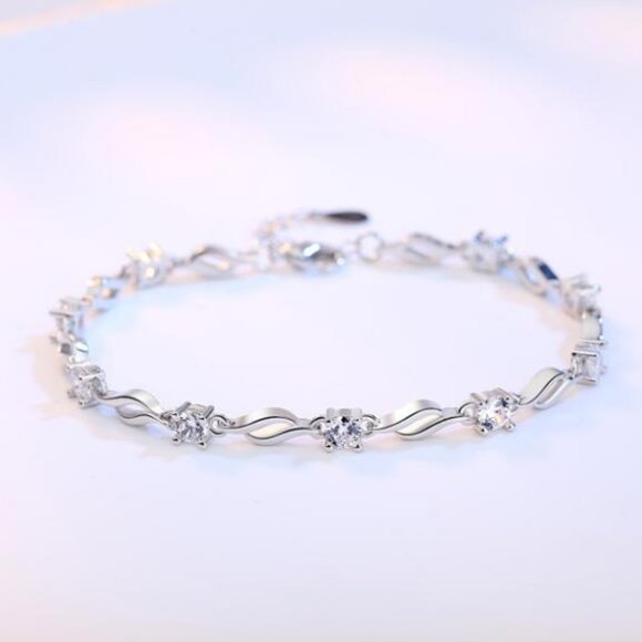 NEW 925 Sterling Silver Diamond Wave Bracelet - Picture 5 of 7